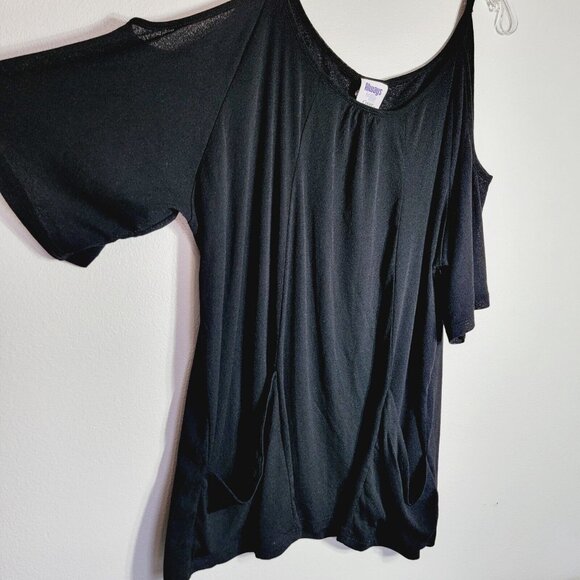 Always for Me Black Swim Cover Top Plus Size 3X Front Pockets Cold Shoulder - Picture 2 of 5